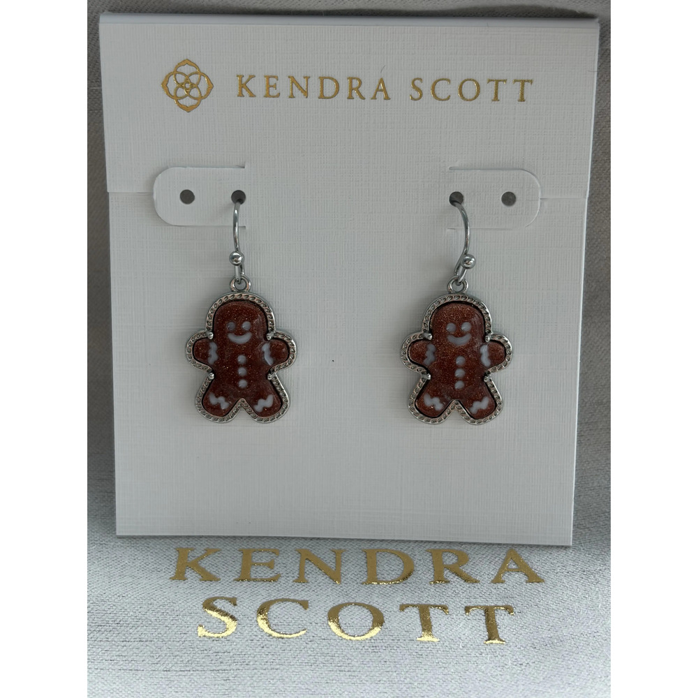Kendra Scott Gingerbread Silver Drop earrings holiday cookies charm jewelry